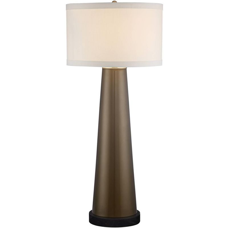 Possini Euro Design Karen Modern Table Lamp with Round Black Marble Riser 36" Tall Dark Gold Glass Off White Shade for Bedroom Living Room Nightstand, 1 of 6