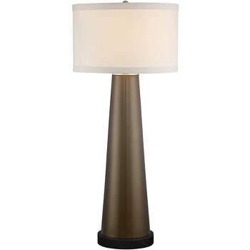 Possini Euro Design Karen Modern Table Lamp with Round Black Marble Riser 36" Tall Dark Gold Glass Off White Shade for Bedroom Living Room Nightstand