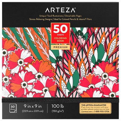 Arteza Adult Coloring Book, Floral Illustrations, 9"x9" - 50 Sheets (ARTZ-4155)