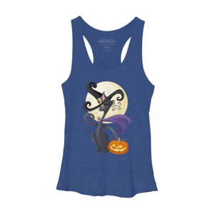 Women's Design By Humans Bewitching Black Halloween Kitty Cat By LittleBunnySunshine Racerback Tank Top - 1 of 3