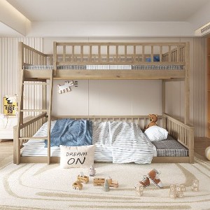 Kumasinova Full XL Over Queen Bunk Bed with Ladder & Guardrails – Solid Pine Wood Bed Frame for Families, Detachable (Splits to 2 Beds) - 1 of 4