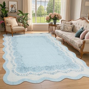 Garvee Scalloped Edge Area Rug Floral Bordered Rug Indoor Non Slip Low Pile Soft Carpet Soft Foldable Accent Rug - 1 of 4