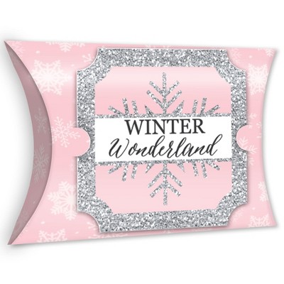 Big Dot of Happiness Pink Winter Wonderland - Favor Gift Boxes - Holiday Snowflake Birthday Party and Baby Shower Large Pillow Boxes - Set of 12