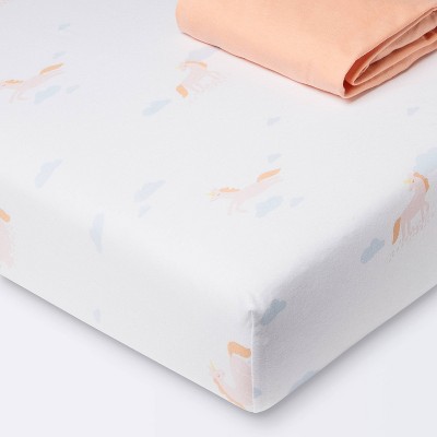 Image of Fitted Jersey Crib Sheet - Cloud Island™ Unicorn and Solid Apricot - 2pk