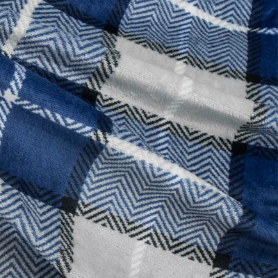 Plaid Navy Fleece Wearable Blanket with Sleeves and Pocket
