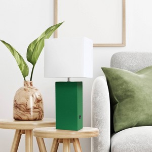 21" Lexington Leather Base Modern Home Decor Bedside Table Lamp with USB Charging Port and Fabric Shade - Lalia Home - 1 of 4