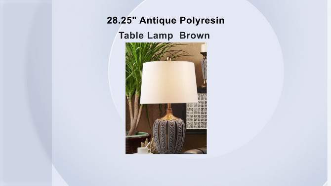 28.25&#34; Antique Polyresin Table Lamp (Includes CFL Light Bulb) Brown - Ore International, 2 of 5, play video