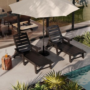 coucheta Outdoor HDPE Chaise Lounge with Rolling Wheels Set of 2, Oversize HDPE 5-Position Pool Lounge Chairs, for Deck, Patio, Pool, Backyard, Black - 1 of 4