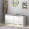 Shoe Cabinet with 2 Flip Drawers, Shoe Storage Bench with Seat Cushion for Entryway, Bedroom, Gray&White - 3 of 4