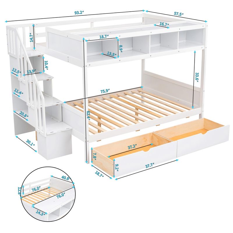 Twin over Full Bunk Bed with Shelves, Storage Staircase and 2 Drawers - ModernLuxe, 4 of 12
