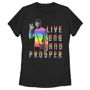 Women's Star Trek: The Original Series Groovy Rainbow Spock Live Long and Prosper T-Shirt - 1 of 4