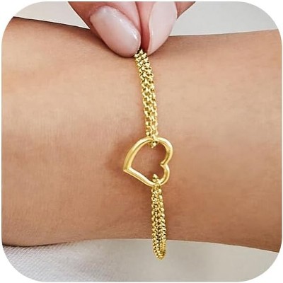 Bracelets for Women 14K Gold Silver Plated Ring Bracelet Hand Chain Dainty Evil Eye Heart Clover Daisy Cubic Zirconia