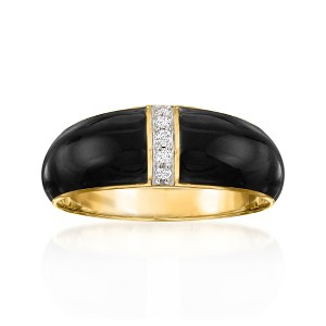 Ross-Simons Black Enamel Dome Ring With Diamonds in 18kt Gold Over Sterling - 1 of 4