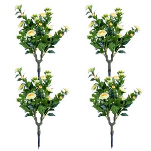 23.6" Artificial Rose Topiary Ball Trees with Ground Spike, UV Resistant Greenery Shrubs with Flowers, Fake Plants with Metal Stakes - 1 of 4