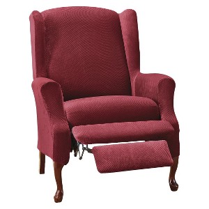 Garnet Stretch Pique Slipcover Wing Recliner - Sure Fit, Red