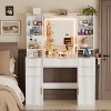 PAKASEPT Vanity Desk with Mirror and 3 Color Lights, Fluted Makeup Vanity Desk with Glass Top, with RGB Cabinet, 2 Shelves & 5 Drawers & Power Outlet - 3 of 4