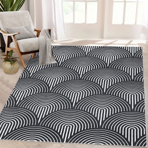 Machine Washable Area Rug Modern Abstract Decorative Non Slip Backing Low Pile Contemporary Lines Rugs - 1 of 4
