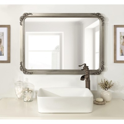 Ivette Silver and Gold Rectangular Wall Mirror with Garland Detail