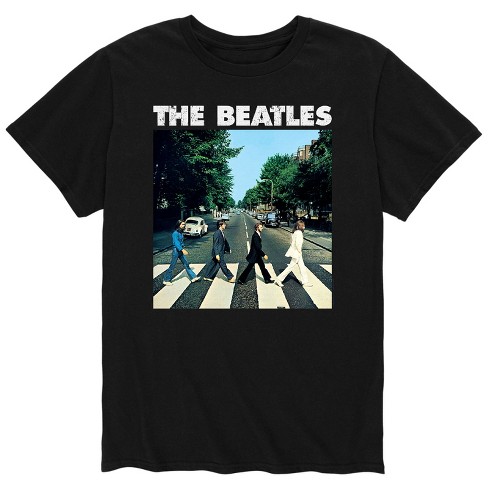 Men s The Beatles Abbey Road Album Cover with Logo Short Sleeve Graphic T Shirt Black Small