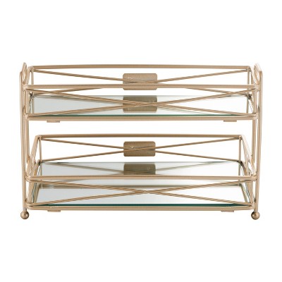 Rose Gold Metal and Glass 2-Tier Vanity Tower
