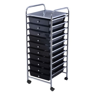 Black 10 Drawer Make Up Mobile Home Office Beauty Salon Portable Storage Trolley 