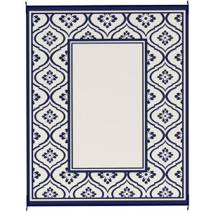 NAYSAYE Outdoor Rug Reversible Waterproof Plastic Straw Mat Portable Foldable with Carry Bag for Patio Camping, Blue and White - 1 of 4