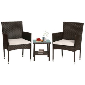 BestMassage 3-Piece Outdoor Patio Furniture Set Rattan Wicker Conversation Set - 1 of 4