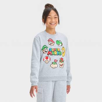 Girls' Super Mario Crew Neck Pullover Sweatshirt - Heather Gray
