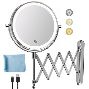 FASCINATE 2-Sided Rechargeable Wall Mounted Makeup Mirror with 1X10X Magnification 3 Color Lights Dimmable Touch Screen 360°Swivel - 1 of 4