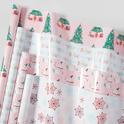 4pk 120 sq ft Merry & Bright/Snowmen/Trees/Snowflakes Gift Wrap - Wondershop™