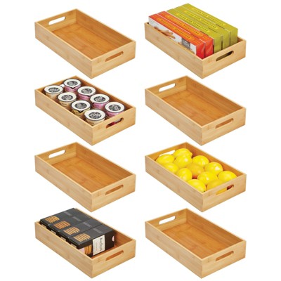 mDesign Wood Bamboo Pantry Storage Bin Container, Handles, 8 Pack : Target