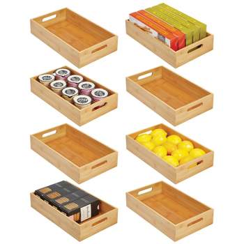 mDesign Bamboo Pantry Organizer Container Bin with Handles