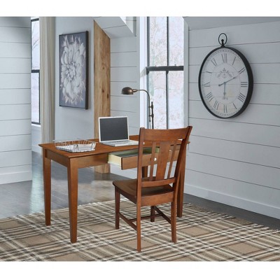 Elegant Espresso Solid Wood Desk and Chair Set with Spacious Drawer