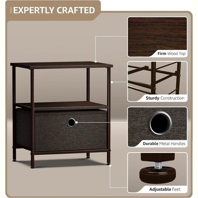 Sorbus Brown Steel Frame Nightstand with Fabric Drawer