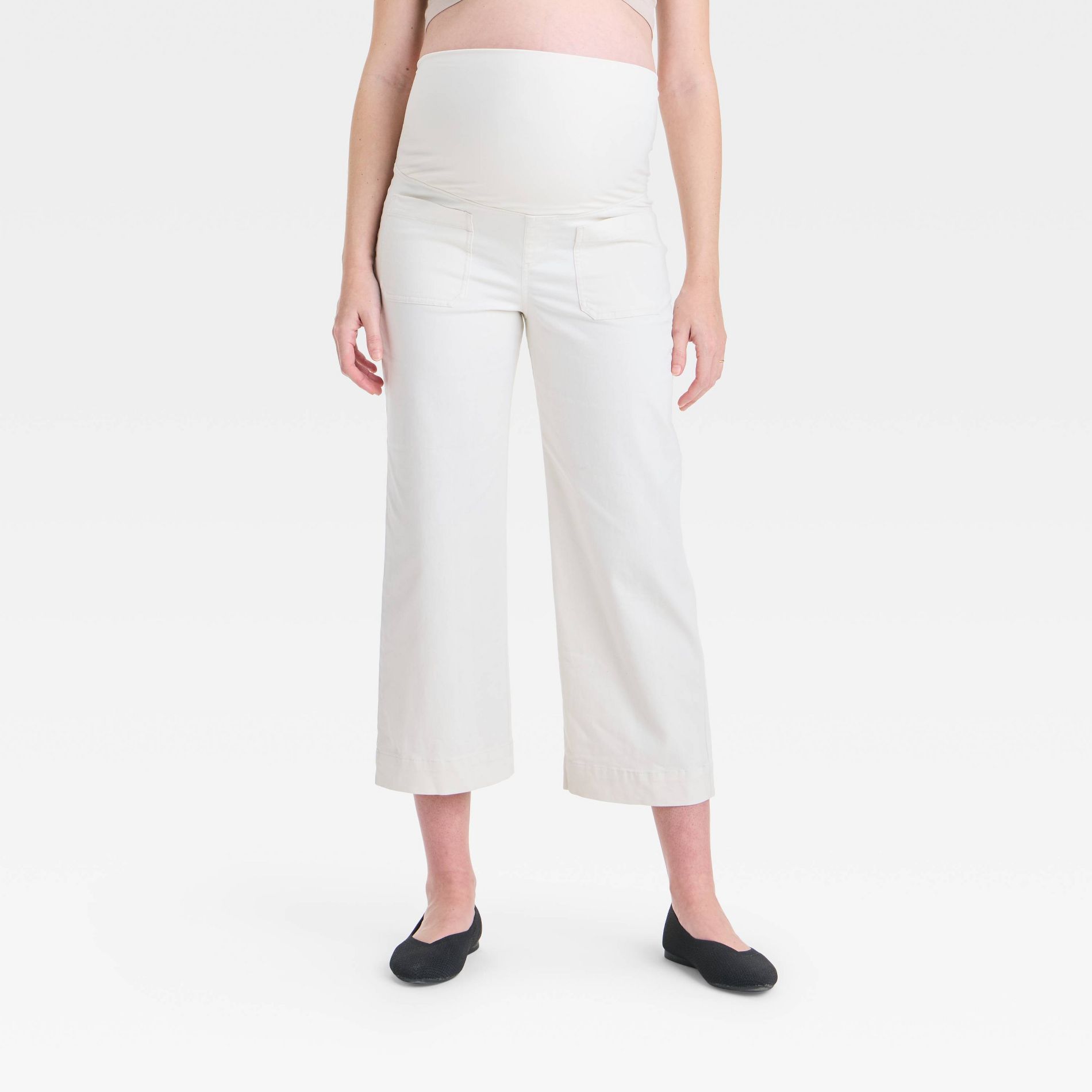 Over Belly High-Rise Wide Leg Maternity Pull-On Pants - Isabel Maternity by Ingrid & Isabel™ Cream XL: Relaxed Fit, Ultimate Stretch