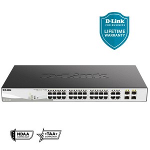 D-Link 28-Port Gigabit Smart Managed PoE+ Switch, 24x PoE+ Ports (193W) + 4x Combo SFP Ports (DGS-1210-28P) - 1 of 4