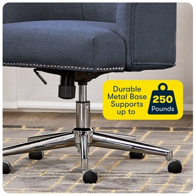 Blue Fabric Modern Swivel Home Office Chair with Fixed Arms