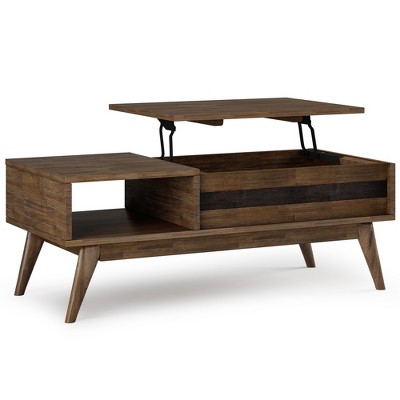 48" Solid Acacia Wood Lift Top Coffee Table with Storage, Hydraulic Lift Mechanism, Ideal for Living Room or Family Room