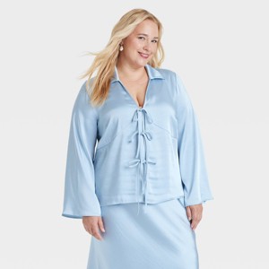 Women's Long Sleeve Satin Tie Blouse - A New Day™ - 1 of 3