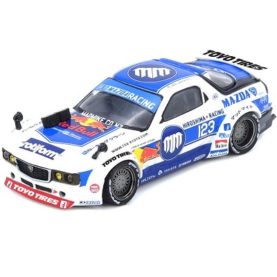 Mazda RX-7 (FD3S) RHD #123 "Pandem Rocket Bunny MADBUL Gen 7.3" White & Blue w/Graphics 1/64 Diecast Model Car by Inno Models