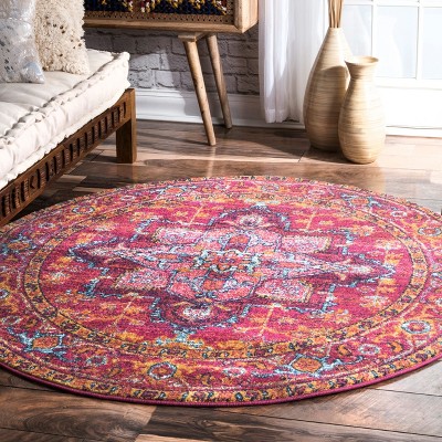 Nuloom Jaclyn Bohemian Medallion Area Rug, Round 5', Pink