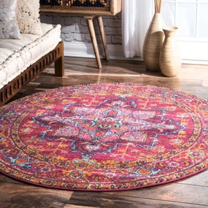Nuloom Jaclyn Bohemian Medallion Area Rug, Round 5', Pink - 1 of 4