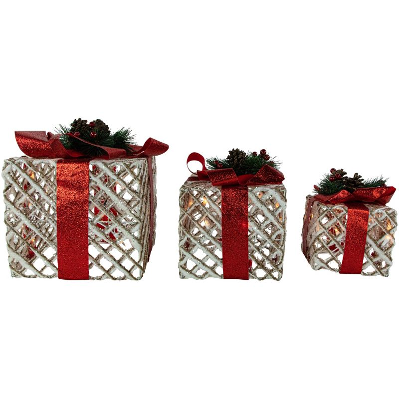 Northlight Set of 3 Lighted White Rope Gift Box Christmas Decorations 9.75", 4 of 7