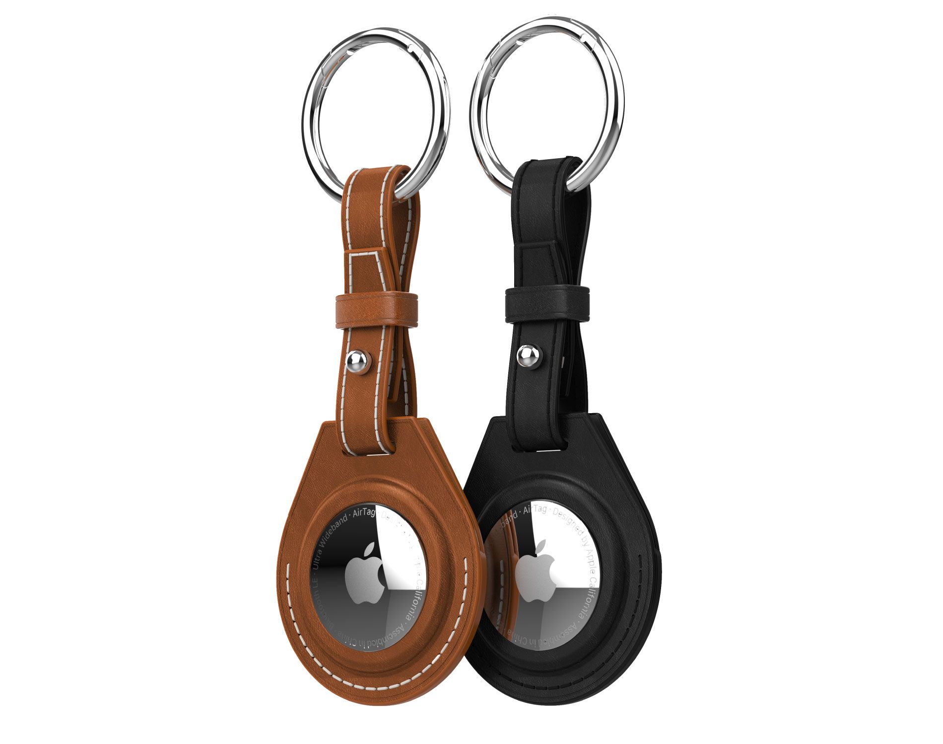Vena 2 Pack For Apple AirTag Holder, AirTag Keychain Leather, AirTag Case Cover For Pet Dog Cat Collar Luggage Kids Elderly Backpack- Black & Brown