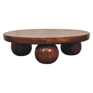 Solid Mango Wood Round Coffee Table with Ball Feet Design, Open Storage and Durable Construction - 1 of 4