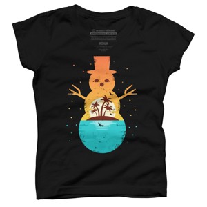 Girl's Design By Humans Christmas in July Snowman Sunset By destiny29 T-Shirt - 1 of 3
