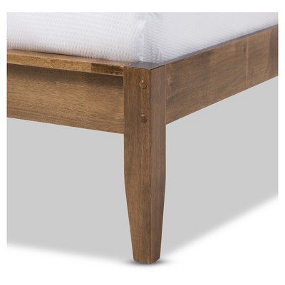 Walnut Queen Mid-Century Modern Slatted Platform Bed