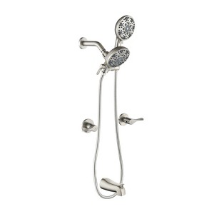 Cobbe Brushed Nickel 2-Handle Wall Mount Complete Bathtub Shower Trim Kit with 6 Settings ABS Dual Shower Head Tub Spout and 59-Inch Hose - 1 of 4
