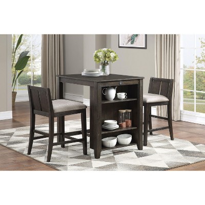 NicBex Dining Table Set for 2 Transitional Counter Height Set Table Display Shelf USB ports with 2 Chairs for Kitchen