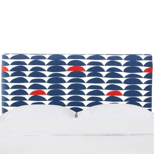 Full Upholstered Headboard in Halfmoon Navy/Red - Cloth & Co., Blue
